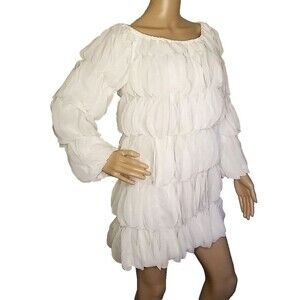 Akira Blouse Top Large Women's Off The Shoulder White Fluffy L/S NWT.        T46